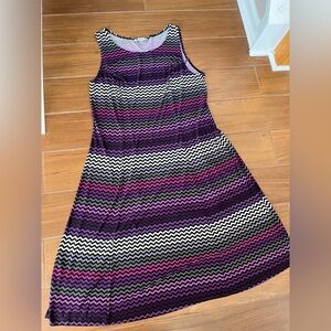 Danny & Nicole Chevron stripe Sleeveless Midi Dress in Purple, Black, White 2XL